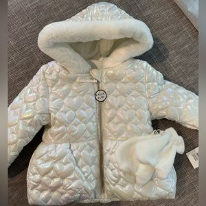 Toddler 18M Rothschild White Iridescent Puffer Coat with Faux Fur Hood